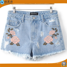 Verão 2017 Moda Feminina / Senhora Bordados Denim Shorts Casual